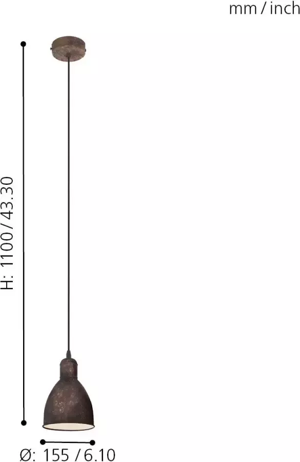 EGLO Hanglamp PRIDDY 1 koperkleur-antiek ø15 5 x h110 cm lamp van staal vintage - Foto 2