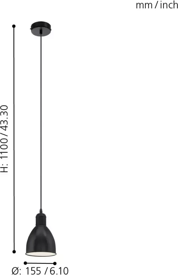 EGLO Hanglamp PRIDDY zwart wit ø15 5 x h110 cm excl. 1x e27 (max. 40 w) - Foto 3