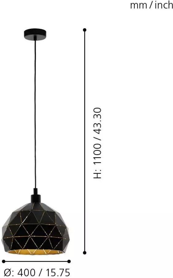 EGLO  Roccaforte Hanglamp - E27 - Ø 40 cm - Zwart Goud - Foto 2