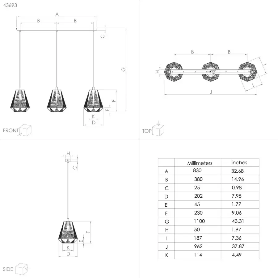 EGLO  Stype Hanglamp - E27 - 96 cm - Zwart