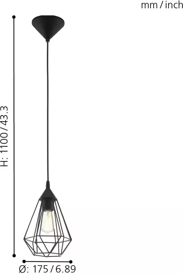 EGLO Hanglamp Tarbes D17 5 cm zwart 94187 - Foto 3