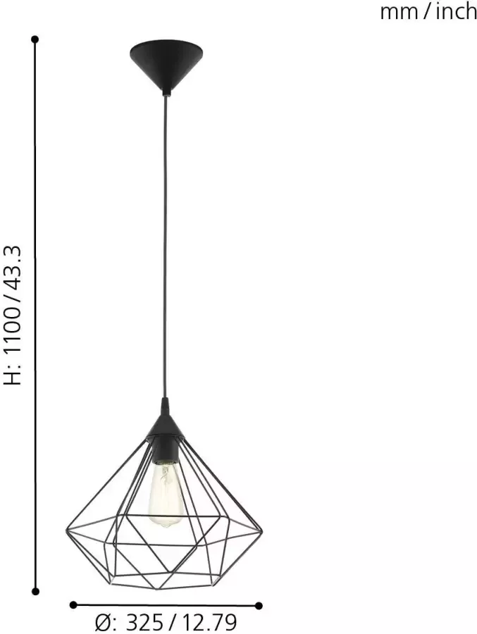 EGLO hanglamp Tarbes 1 zwart Leen Bakker - Foto 3