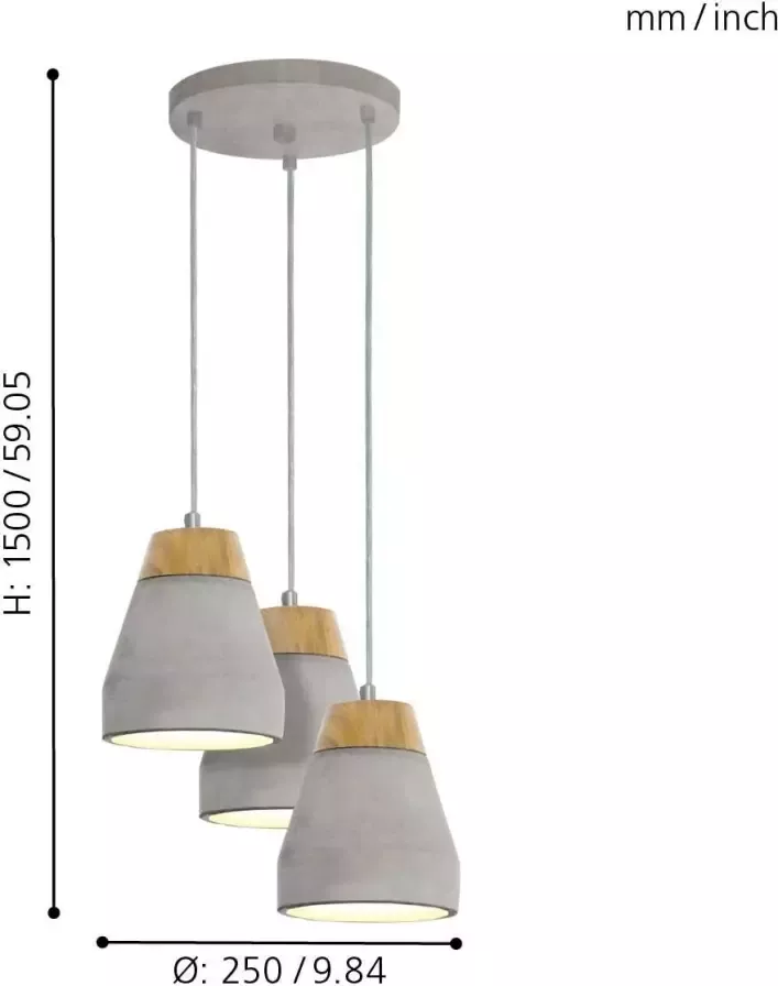 EGLO Hanglamp 3-lichts Bruin beton &apos;TAREGA&apos; - Foto 3