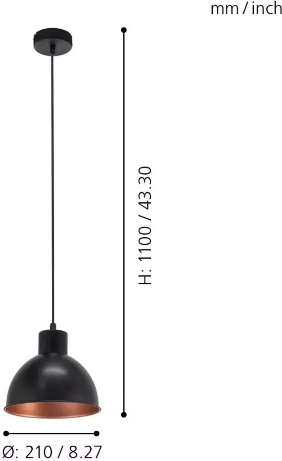 EGLO hanglamp Truro 1 zwart koper Leen Bakker - Foto 3