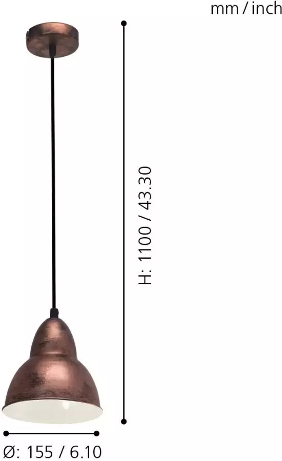 EGLO Vintage Truro Hanglamp 1 Lichts Koperkleurig - Foto 3