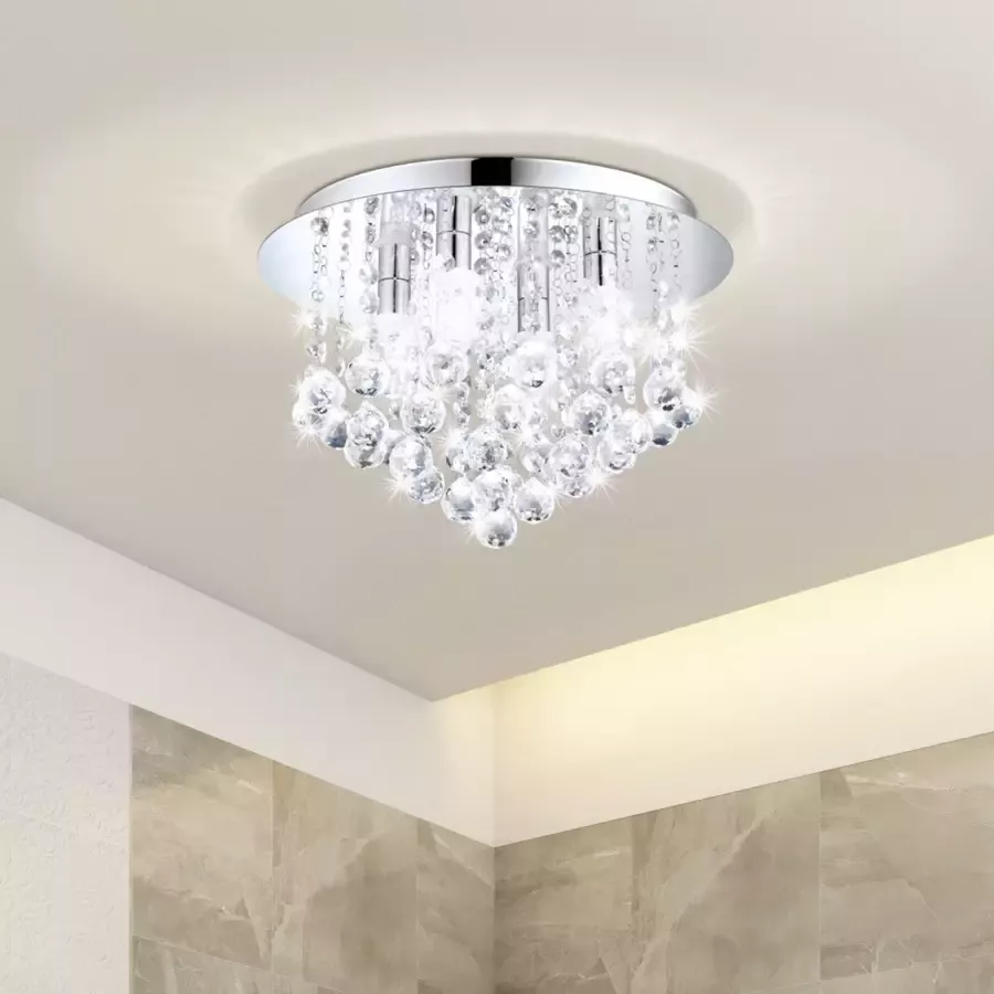 EGLO Led-plafondlamp ALMONTE chroom ø50 x h30 cm inclusief 8x g9 (elk 3w) spatwaterdicht