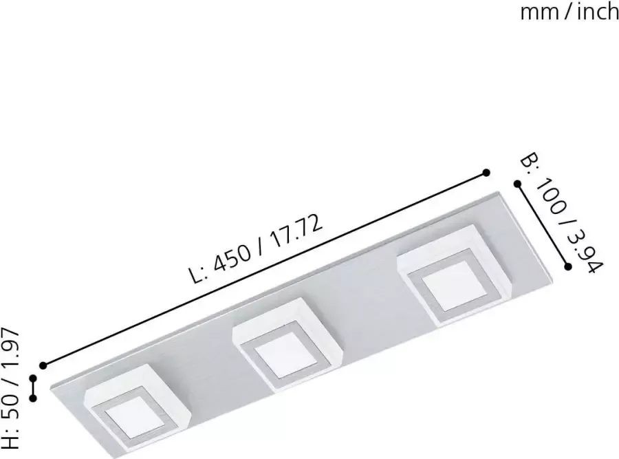 EGLO  Masiano - Plafondlamp - 3 Lichts - LED - Aluminium-Geborsteld - Gesatineerd