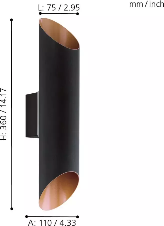 EGLO Led wandlamp voor buiten AGOLADA zwart koperkleur l7 5 x h36 cm inclusief 2 x led-plank buitenlamp - Foto 2