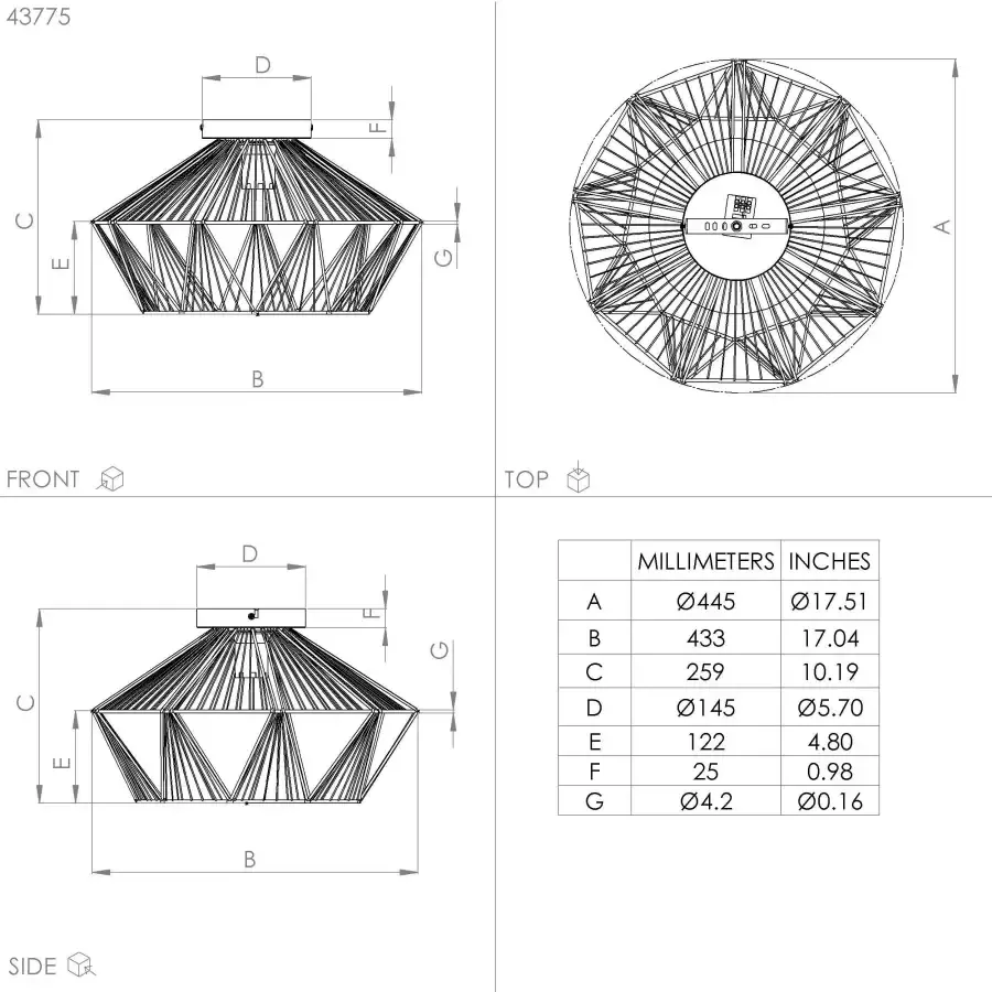 EGLO  Adwickle Plafondlamp - E27 - Ø 44 5 cm - Zwart Bruin