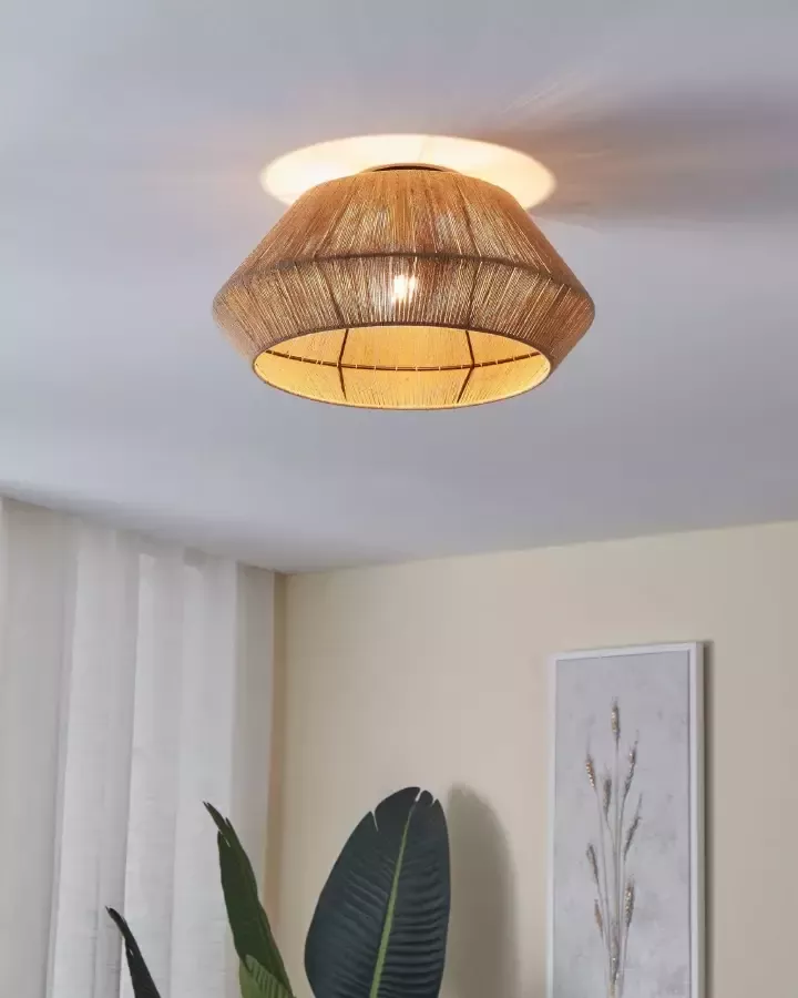 EGLO Plafondlamp ALDERNEY Plafondlamp met textielweving natuur vintage E27 Ø 48 cm dimbaar (1 stuk) - Foto 4