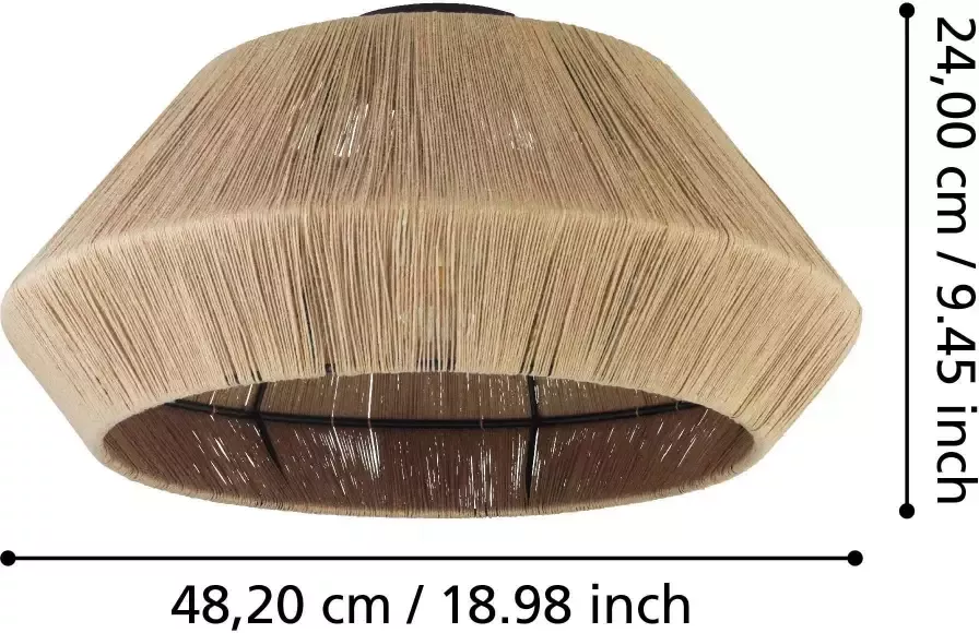 EGLO Plafondlamp ALDERNEY Plafondlamp met textielweving natuur vintage E27 Ø 48 cm dimbaar (1 stuk) - Foto 5