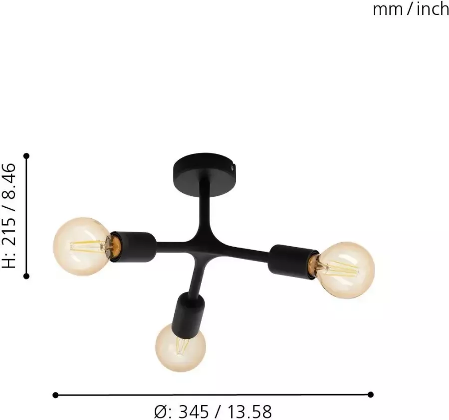 EGLO Bocadella 1 Plafondlamp E27 Ø 34 5 cm Zwart
