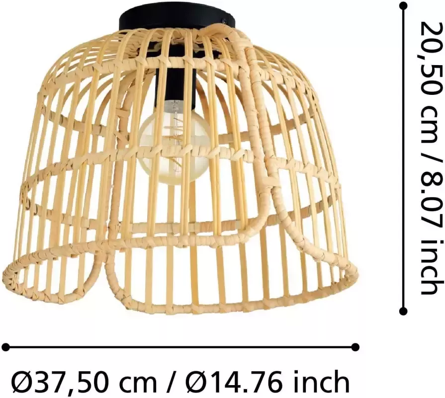 EGLO Plafondlamp GLYNEATH Plafondlamp in boho stijl natuur woonkamerlamp met E27 fitting (1 stuk) - Foto 2