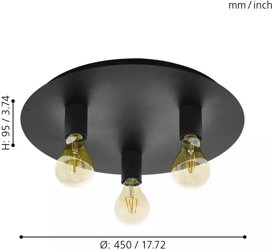 EGLO wand- plafondlamp 3-lichts Passano zwart Leen Bakker - Foto 1