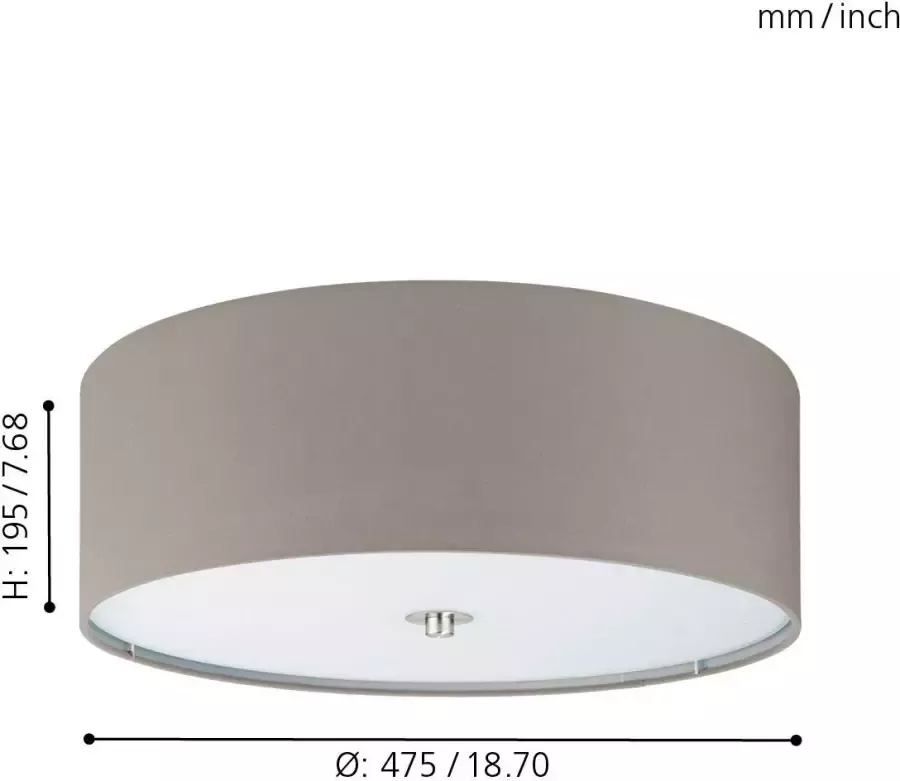 EGLO  Pasteri - Plafondlamp - 3 Lichts - ø475 mm. - Nikkel-Mat - Taupe - Foto 2