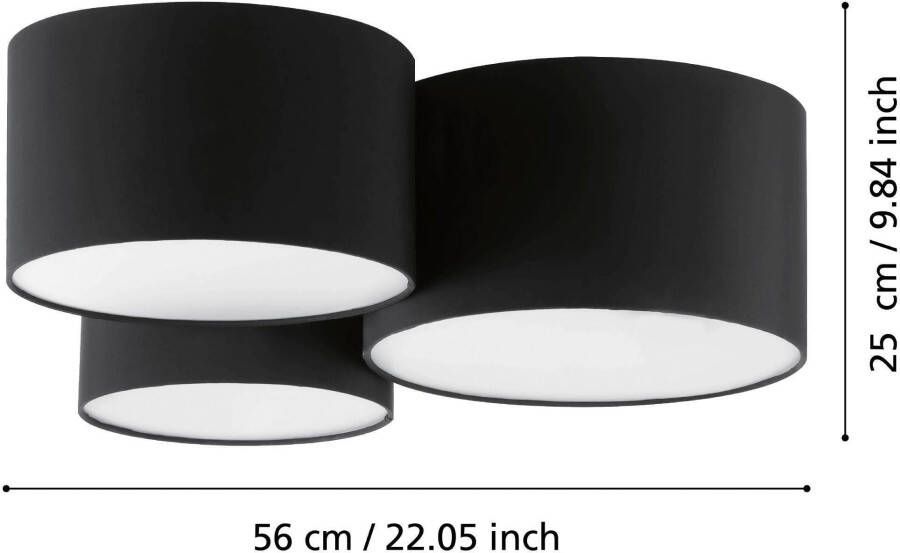 EGLO Plafondlamp PASTORE Plafondlamp van textiel in zwart en wit E27 slaapkamerlamp (1 stuk) - Foto 3