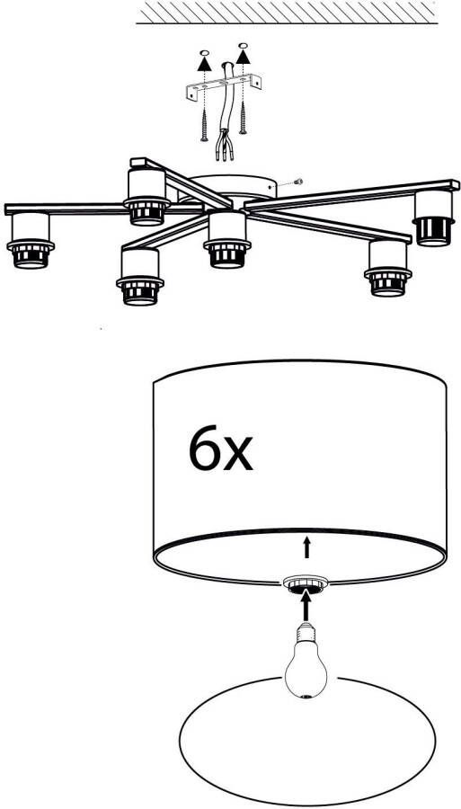 EGLO Plafondlamp PASTORE Textiel plafondlamp 6 fittingen E27 dimbaar stof slaapkamerlamp (1 stuk) - Foto 7