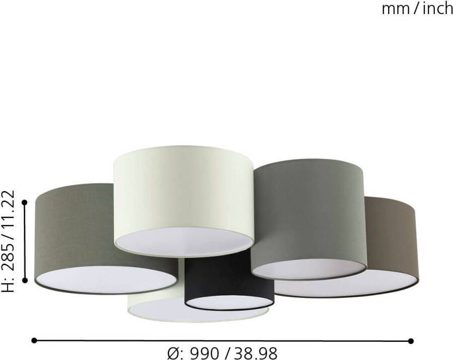 EGLO Plafondlamp PASTORE Textiel plafondlamp 6 fittingen E27 dimbaar stof slaapkamerlamp (1 stuk) - Foto 5