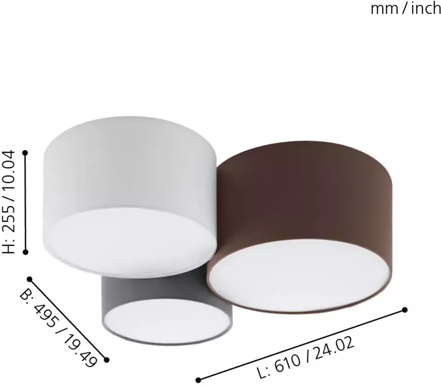 EGLO  Pastore Plafondlamp - E27 - 61 cm - Wit Antraciet Bruin Grijs - Foto 4