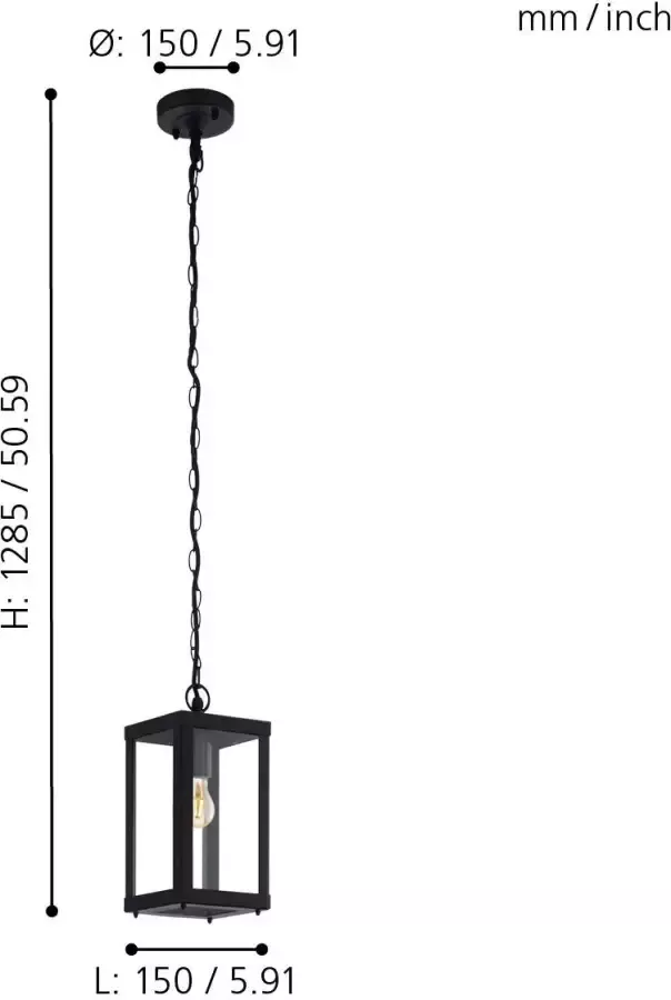 EGLO Plafondlamp voor buiten ALAMONTE 1 zwart l15 x h128 5 x b15 cm spatwaterdicht rustiek