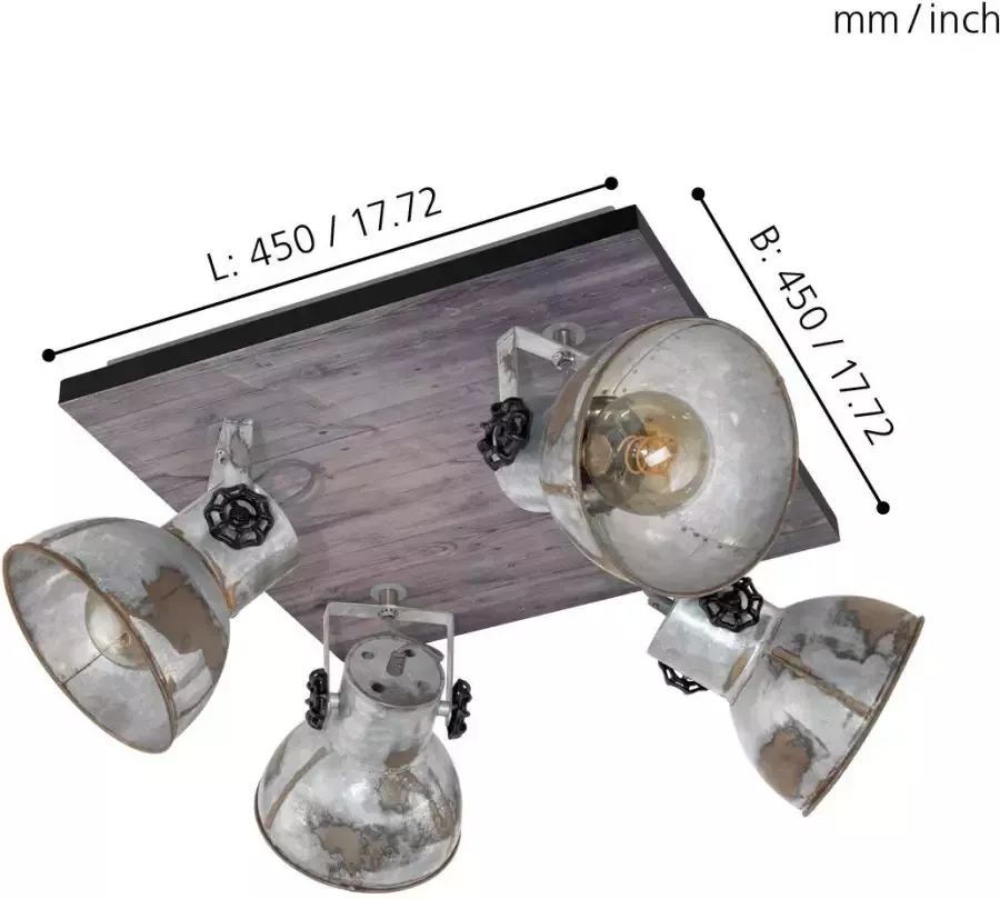 EGLO  Barnstaple - wandlamp - 4-lichts - E27 - bruin-patina zwart oud-zink-look - Foto 3