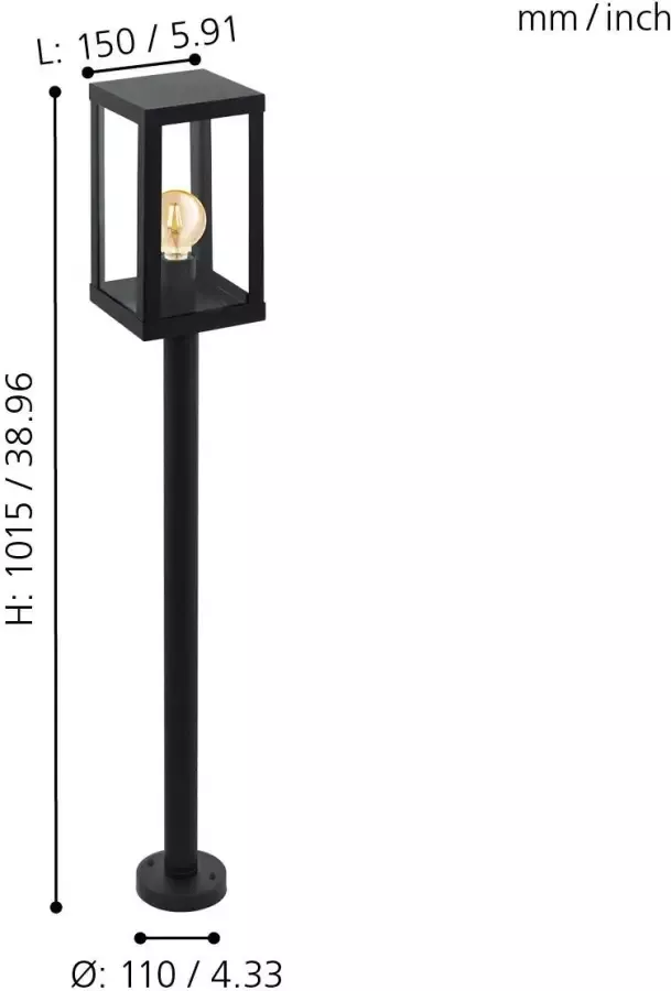 EGLO Staande lamp voor buiten ALAMONTE 1 zwart l15 x h101 5 x b15 cm spatwaterdicht rustiek - Foto 1