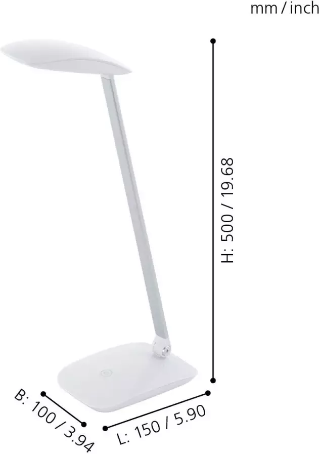 EGLO Cajero Tafellamp LED 50 cm Wit Dimbaar - Foto 3