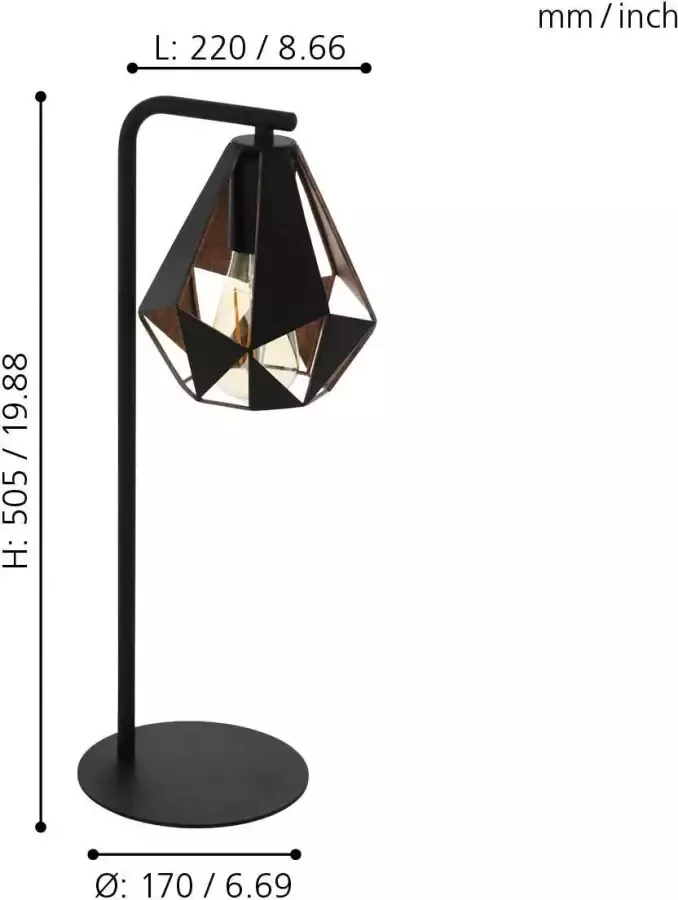 EGLO Carlton 4 Tafellamp E27 50 5 cm Zwart Koper