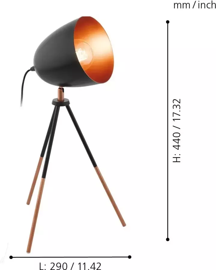 EGLO Tafellamp E27 Zwart koper &apos;CHESTER&apos; - Foto 2