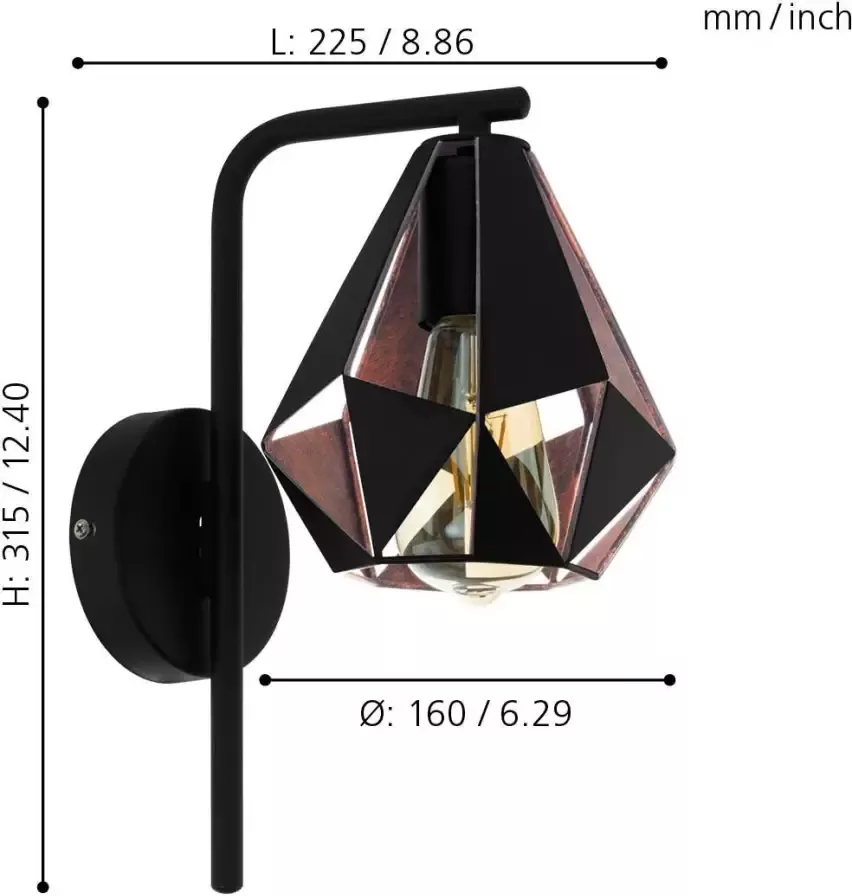 EGLO CARLTON 4 Wandlamp E27 16 cm Zwart;Koper - Foto 1