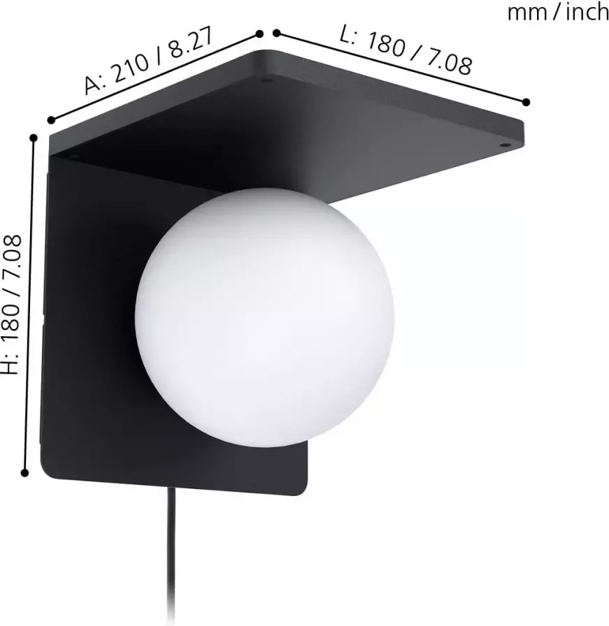 EGLO  Ciglie Wandlamp met QI lader - 1 lichts - 18 cm. - E14 - zwart - Foto 2