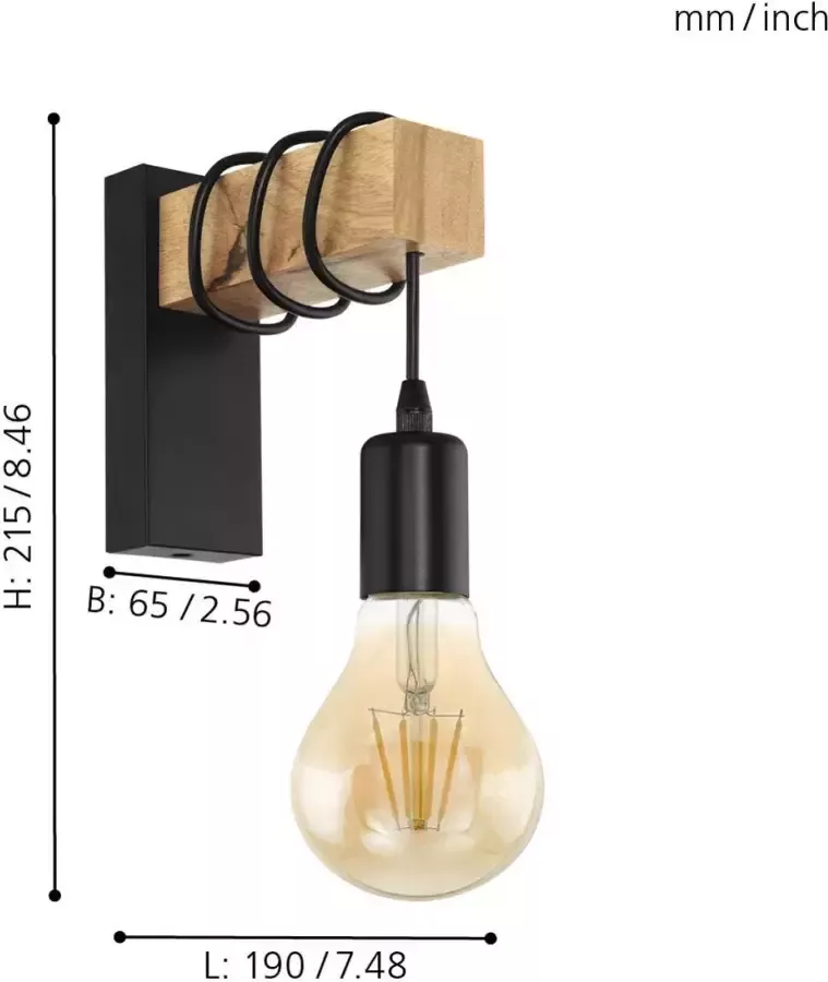 EGLO LED-wandlamp Townshend 1 lamp hout zwart en beige - Foto 4