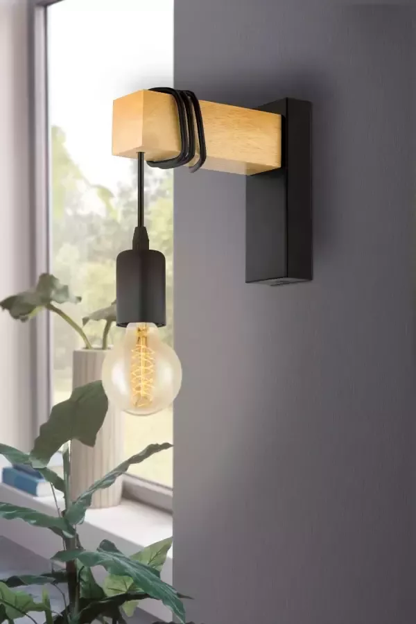 EGLO LED-wandlamp Townshend 1 lamp hout zwart en beige - Foto 8