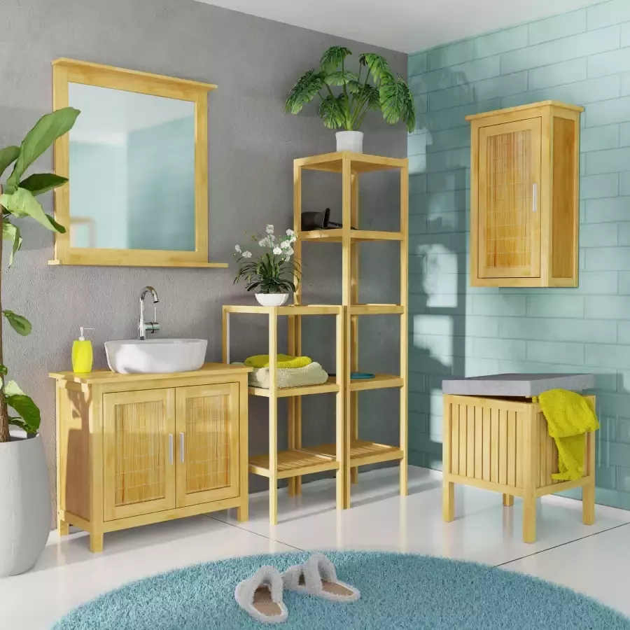 Eisl Badspiegel Bamboe met planchet aanhoudende badkamermeubel bamboe