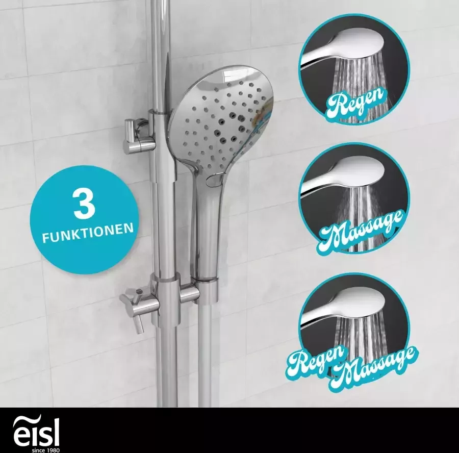 Eisl Douchestang-set Futura met thermostatische mengkraan en glasplaat handdouche met 3 functies (complete set) - Foto 5