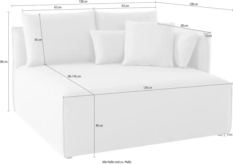 Andas Ottomane Nöre korte lounge-module zelf samenstellen breedte 138 cm diepte 128 cm - Foto 2