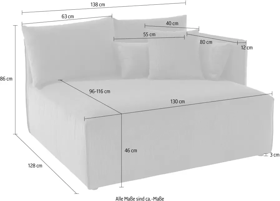 Andas Ottomane Nöre korte lounge-module zelf samenstellen breedte 138 cm diepte 128 cm - Foto 1