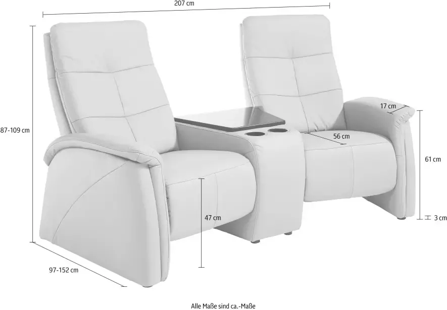 Exxpo sofa fashion 2-zitsbank Tivoli met relaxfunctie geïntegreerd tafelplateau en bergruimte