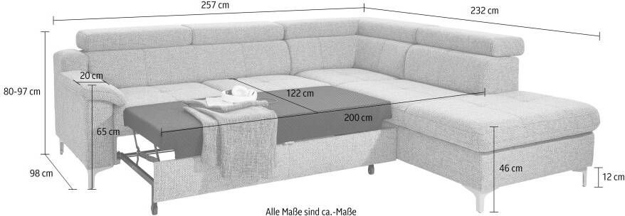 Exxpo sofa fashion Hoekbank Florenz L-Form met verstelbare hoofdsteun naar keuze met slaapfunctie - Foto 2