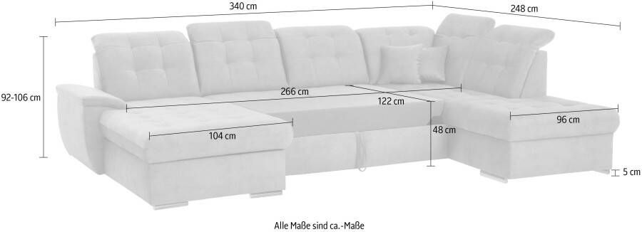 Exxpo sofa fashion Zithoek Durango U-vorm Verstelbare hoofdsteun naar keuze met slaapfunctie en bedkist (4-delig) - Foto 4