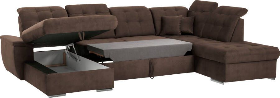 Exxpo sofa fashion Zithoek Durango U-vorm Verstelbare hoofdsteun naar keuze met slaapfunctie en bedkist (4-delig) - Foto 5