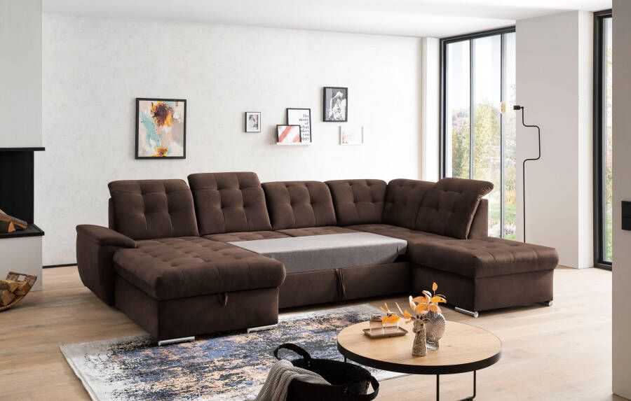Exxpo sofa fashion Zithoek Durango U-vorm Verstelbare hoofdsteun naar keuze met slaapfunctie en bedkist (4-delig) - Foto 2