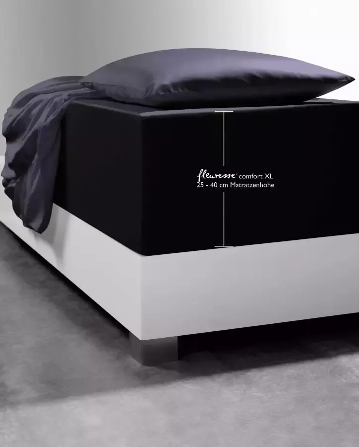 Fleuresse 180 x 200 x 220 cm XXL hoeslaken Jersey stretch hoeslaken gemaakt van katoen en elastaan Made in Germany wasbaar op 60 graden geschikt voor matrassen tot 40 cm hoog zwart - Foto 2