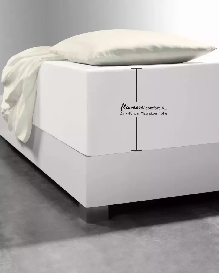 Fleuresse 90 x 190 100 x 220 cm XXL hoeslaken Jersey stretch hoeslaken gemaakt van katoen en elastaan Made in Germany wasbaar op 60 graden geschikt voor matrassen tot 40 cm hoog wolwit - Foto 2