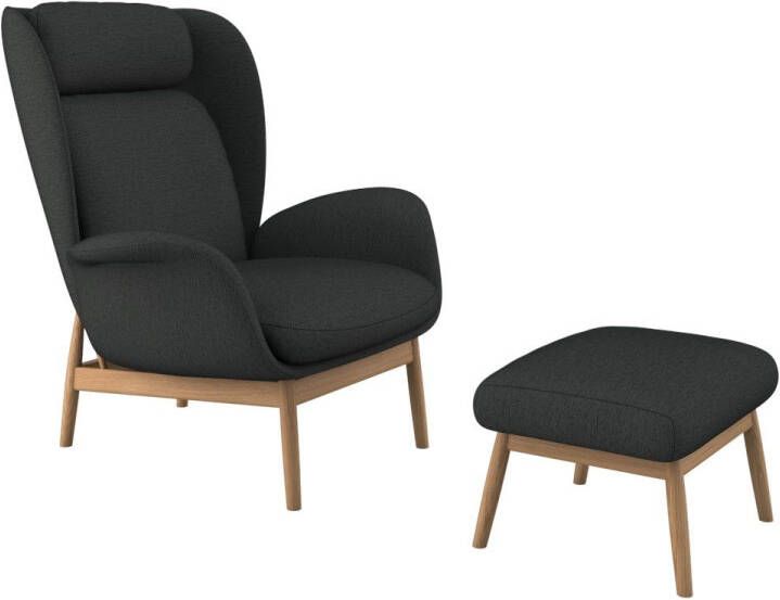 FLEXLUX Oorfauteuil Padova Stijl & comfort organische vorm geïntegreerde lendesteun eikenhouten voet - Foto 3