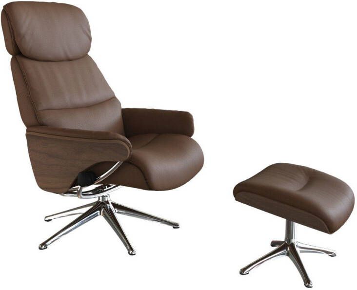 FLEXLUX Relaxfauteuil Relaxchairs Aarhus Relaxfunctie & verstelling van hoofdsteun en rugleuning armleuningen Walnoot aluminium voet M - Foto 3