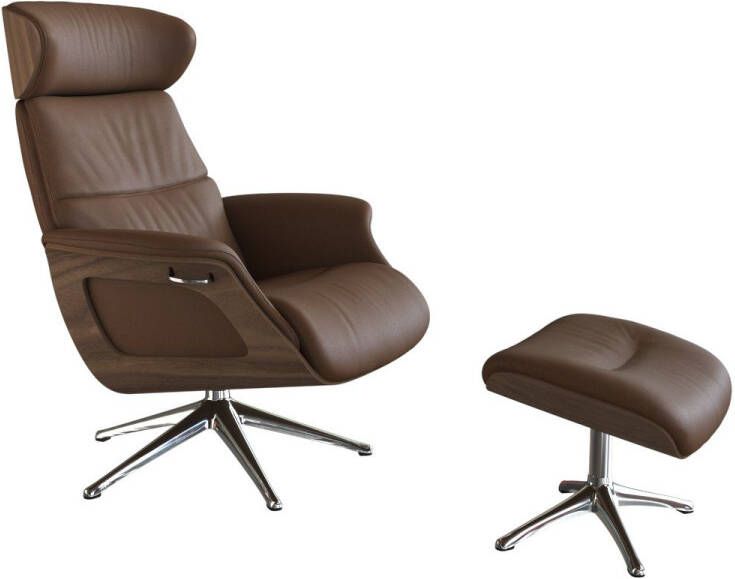 FLEXLUX Relaxfauteuil Clement Relaxstuhl Polstersessel Liegesessel TV-Stuhl Rugleuning & hoofdsteun verstelbaar draaibaar armleuningen Walnoot aluminium voet M - Foto 3