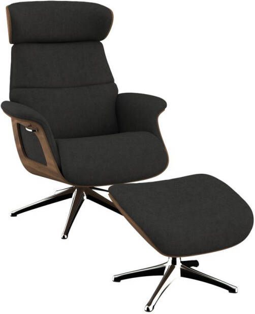 FLEXLUX Relaxfauteuil Clement Relaxstuhl Polstersessel Liegesessel TV-Stuhl Rugleuning & hoofdsteun verstelbaar draaibaar armleuningen Walnoot aluminium voet M - Foto 5