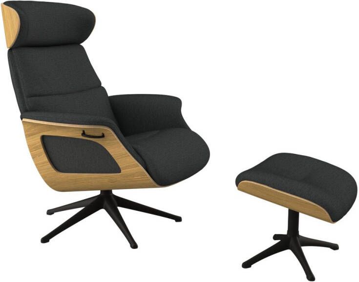 FLEXLUX Relaxfauteuil Clement rug- en hoofdverstelling ergonomisch Airchannels Rug- & hoofdsteunverstelling draaibaar armleuning eik zwart voet - Foto 3