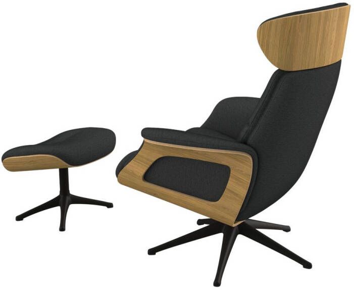FLEXLUX Relaxfauteuil Clement rug- en hoofdverstelling ergonomisch Airchannels Rug- & hoofdsteunverstelling draaibaar armleuning eik zwart voet - Foto 4